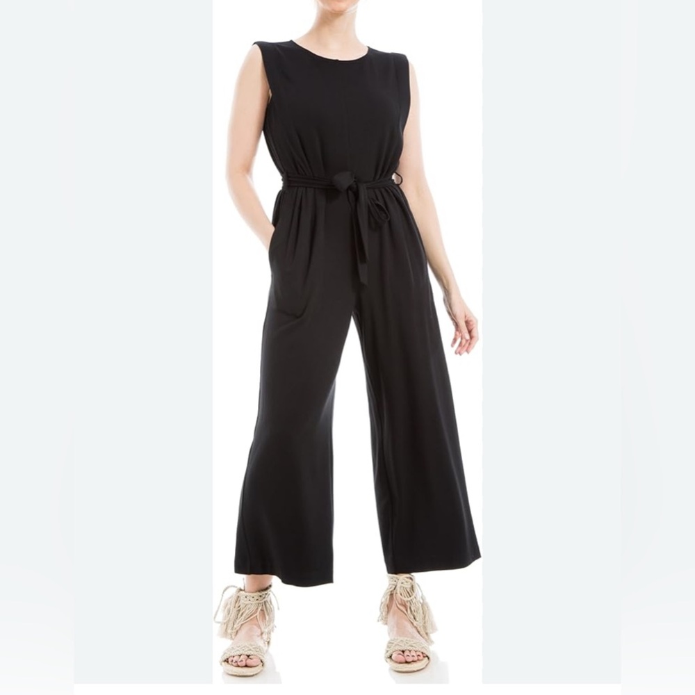 NWT Max Studio French Terry Waist Tie Black Jumpsuit